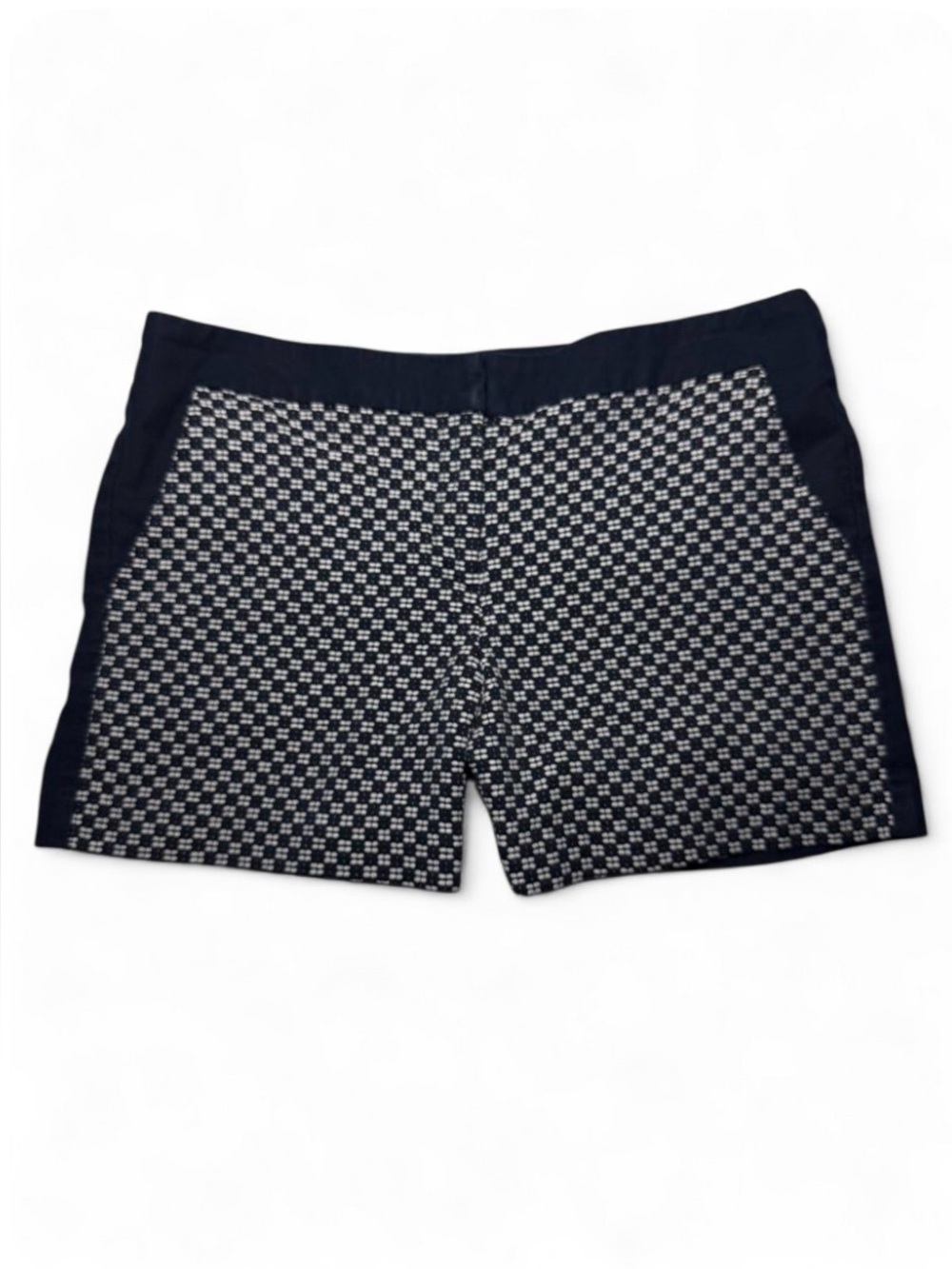 KENAR Nautical Checkered Woven Navy Blue White Shorts Coastal Preppy Tailored 8 - Picture 1 of 6